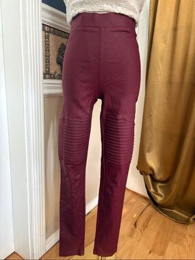 Burgundy Coated Moto Leggings M by oober swank